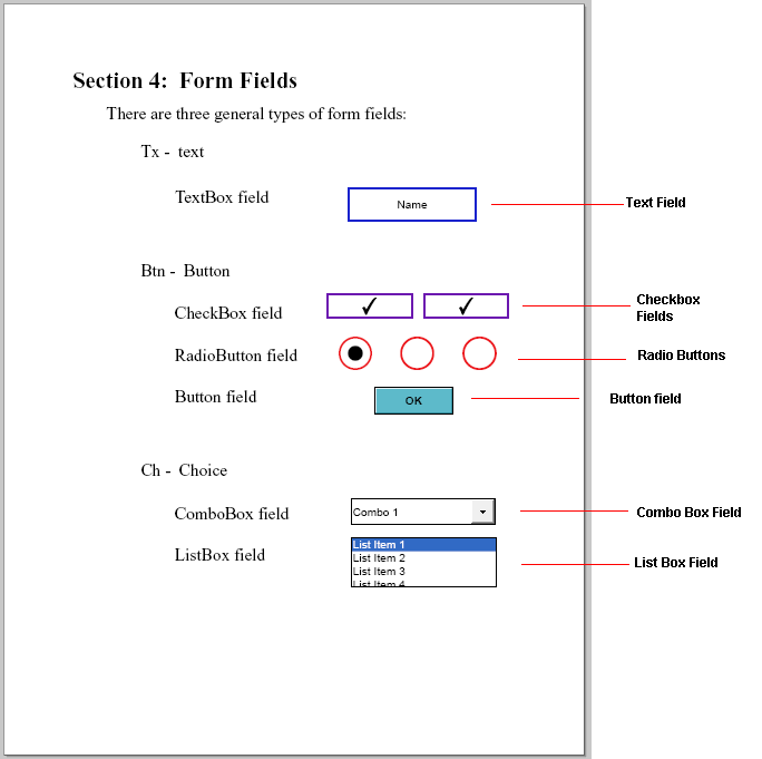 Shows form fields on the sample file