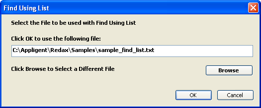 Dialog for selecting a Find Using List file to import