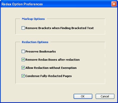 Redax Option Preferences dialog