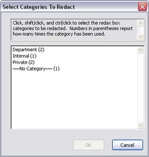 Dialog displaying all the categories set in the document