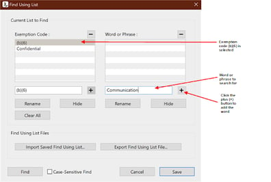 Adding a word to the Find Using List dialog