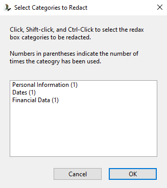 Categories dialog