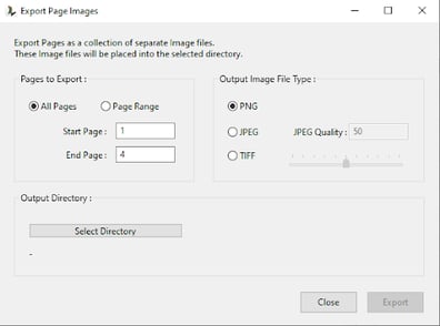 Export Page Images dialog