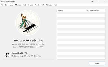 Redax Pro Welcome Window