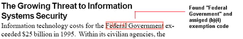 Redax found "Federal Government" and assigned the exemption code (b)(4)