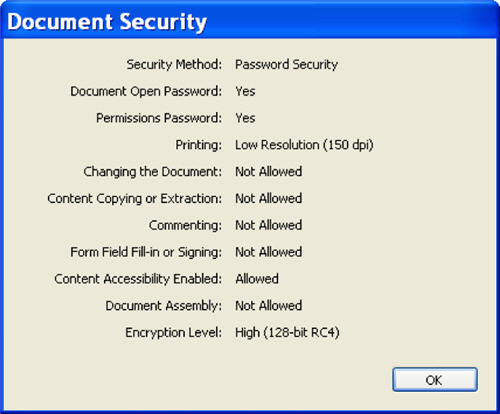 Document security dialog