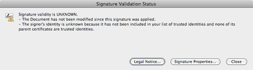 Dialog to verify digital signature