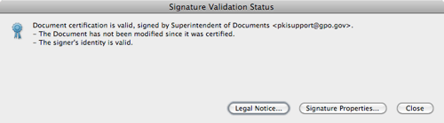 Dialog stating signature is valid