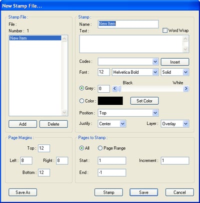 Stamp file dialog for creating multiple stamps at one time