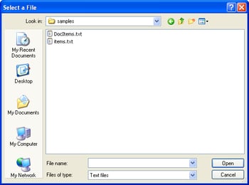 Dialog for selecting an existing stamp file